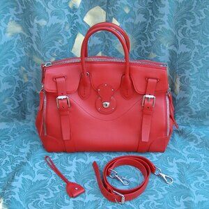 $3500 STUNNING RALPH LAUREN RICKY 40 LARGE CALFSKIN SATCHEL RED BAG
